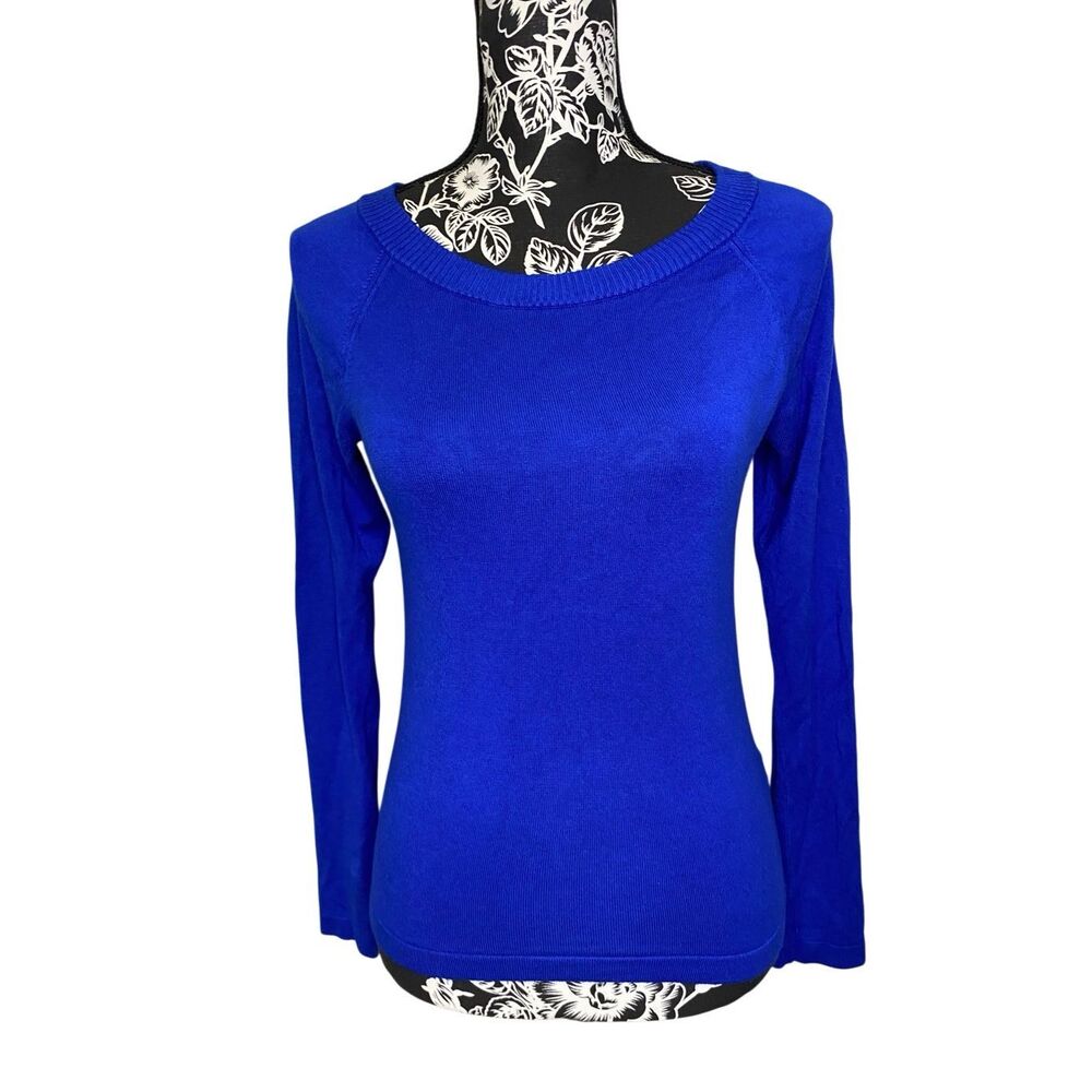 Express Royal Blue Crew Neck Sweater Long Sleeve Stretch Knit Pullover Top